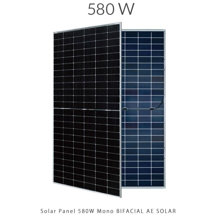 پنل خورشیدی 580 وات مونو کریستال مدل بایفشیال N-Type TOPCON برند AE SOLAR